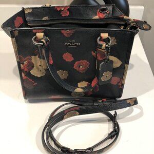 Coach Mini Crosby Floral Print Purse Black Satchel Bag Handbag Crossbody Poppies